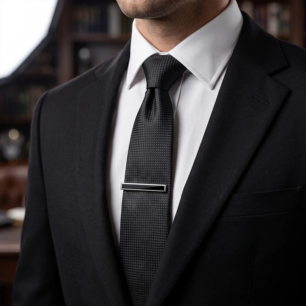 Men's Silver and Black Enamel Cufflinks and Tie Clip Set with Gift Box | Sailor Australia