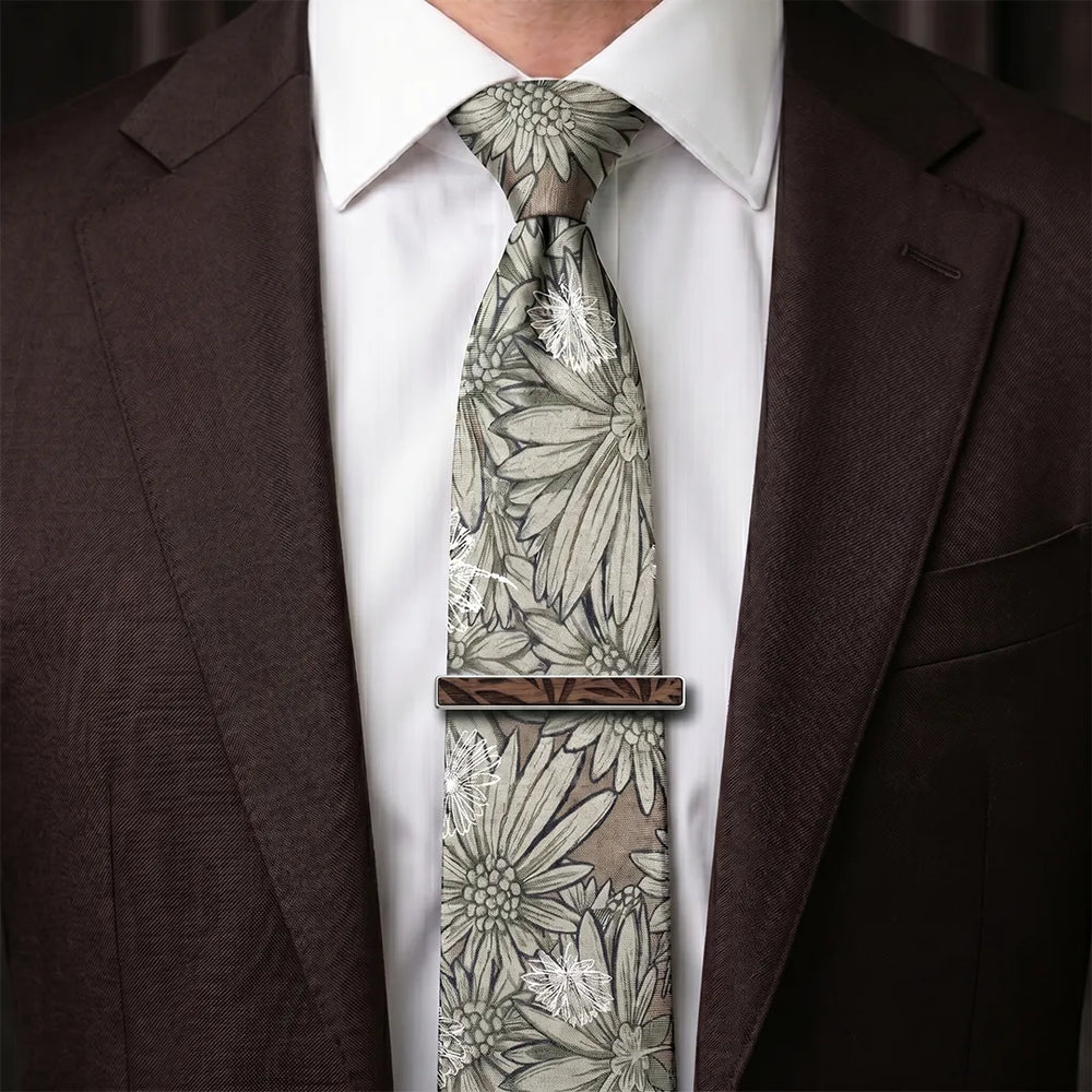 Brown Wood & Silver Cufflink & Tie Clip Set | Wedding & Formal Accessory