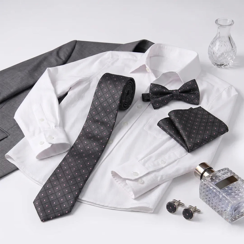 Black & Pink Diamond Tie Set | Wedding & Formal Accessory Set