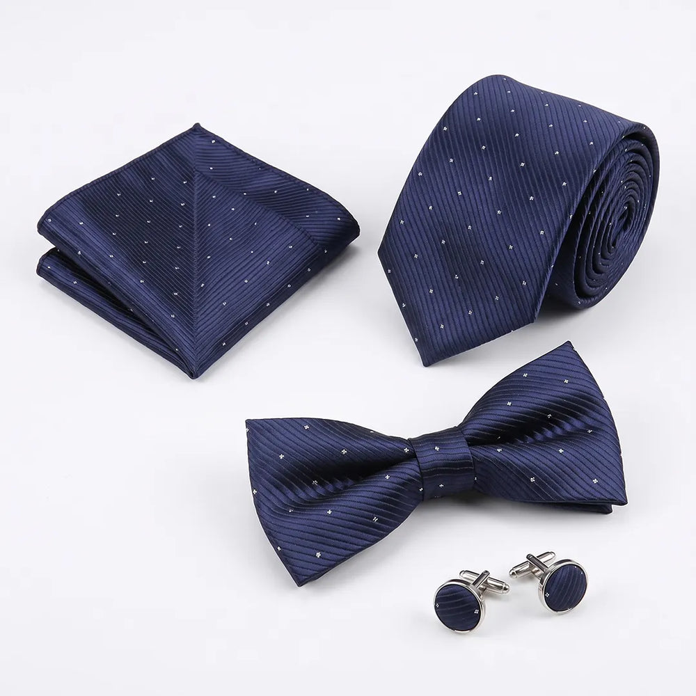 Navy Twill Dot Tie Set | Wedding & Formal Accessory Set