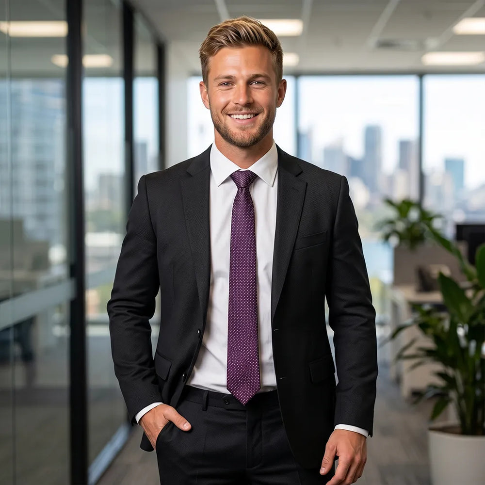 Purple Micro-Dot Skinny Tie | Polyester Wedding & Formal Necktie