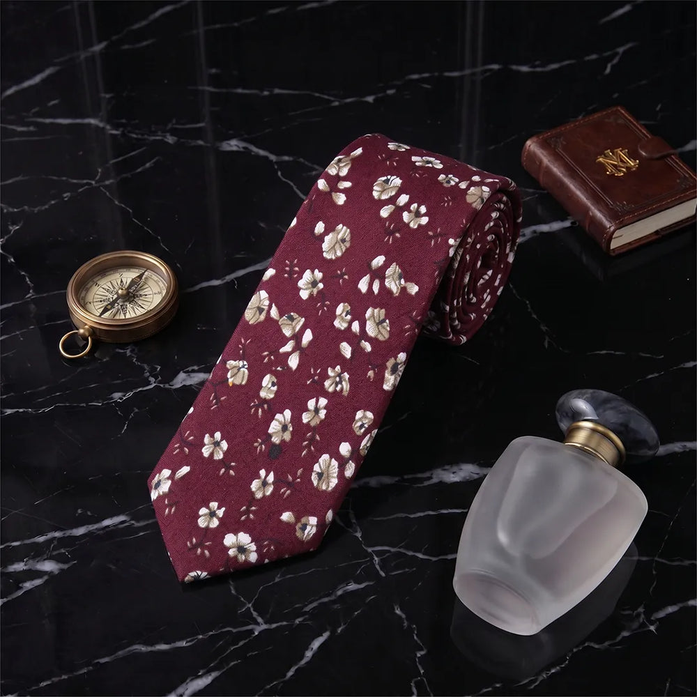 Burgundy Ditsy Floral Cotton Necktie | Sailor Australia