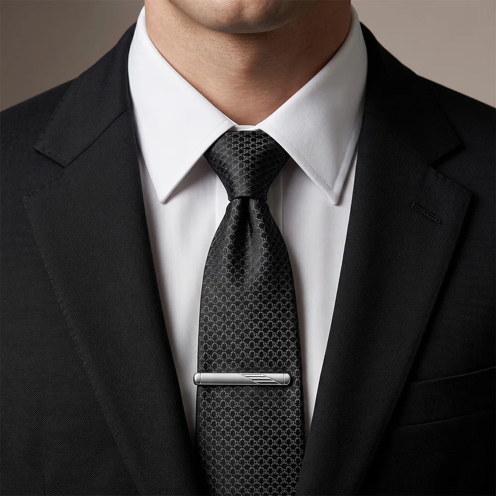 Silver Textured Cufflink & Tie Clip Set | Wedding & Formal Accessory
