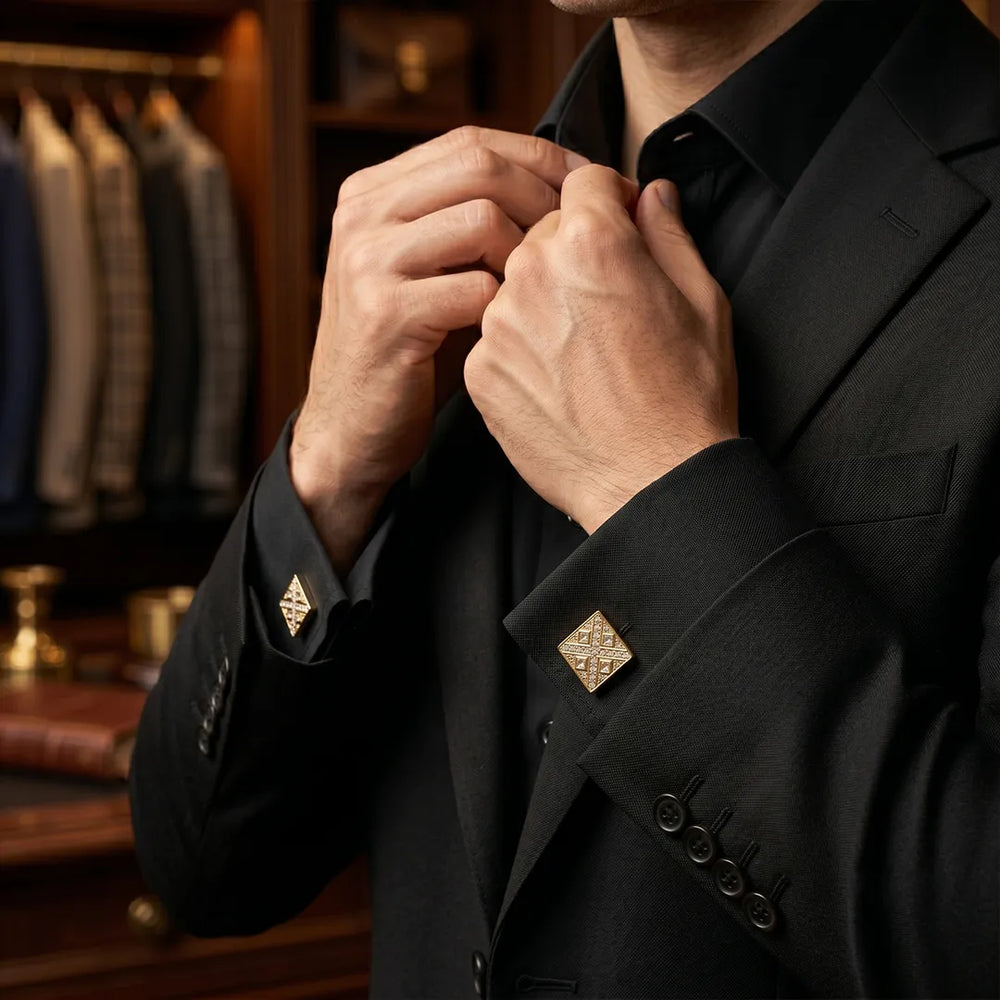 Gold Art Deco Geometric Clear Crystal Square Cufflinks | Sailor Australia