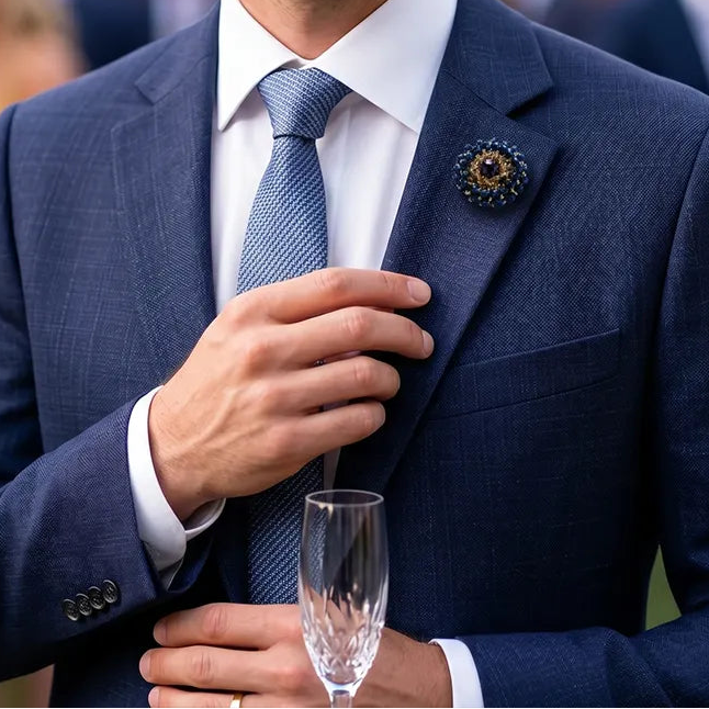 Navy & Gold Beaded Lapel Pin | Formal & Wedding Accessory