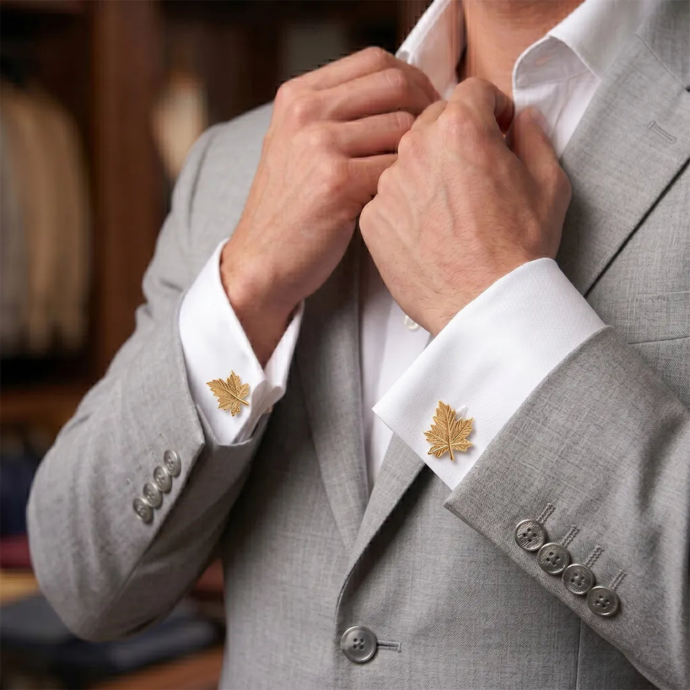 Gold Maple Leaf Cufflinks | Wedding & Formal Accessory
