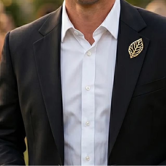 Gold Cut-Out Leaf Lapel Pin | Formal & Wedding Accessory