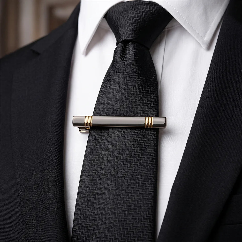 Men's Two-Tone Gunmetal and Gold Ribbed Band Tie Clip | Sailor Australia