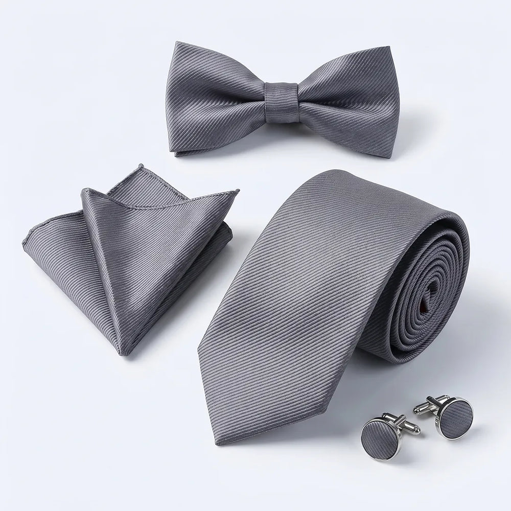 Grey Twill Tie Set | Wedding & Formal Accessory Set