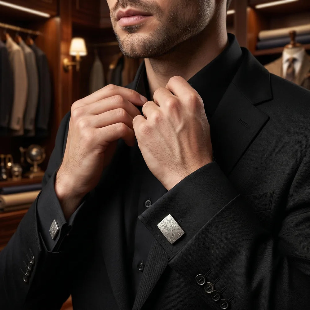 Silver Brushed Etched Scroll Rectangular Cufflinks | Sailor Australia