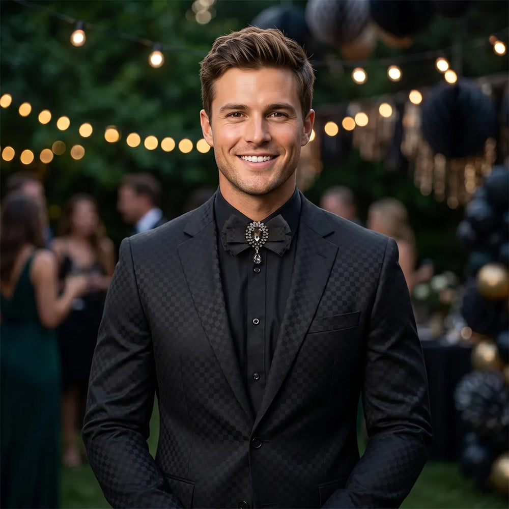 Black Jeweled Silk Bow Tie | Wedding & Formal