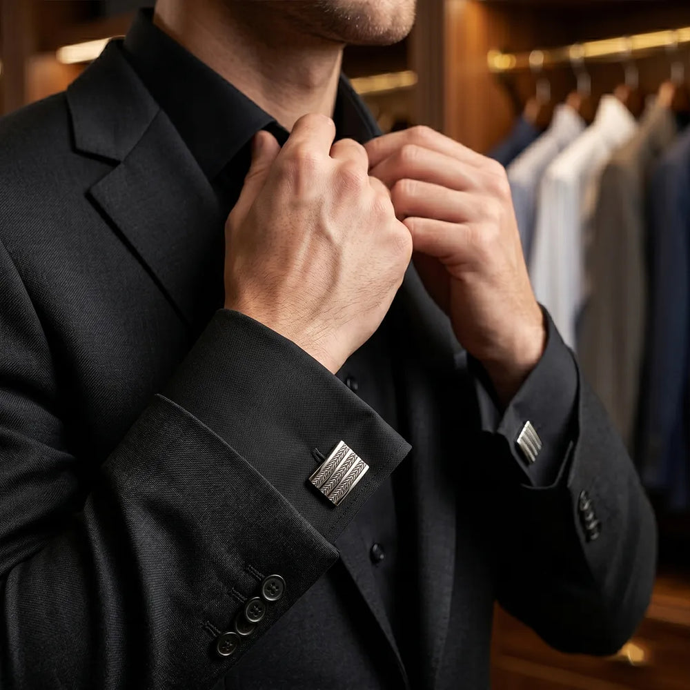 Silver Textured Stripe Rectangular Cufflinks | Sailor Australia