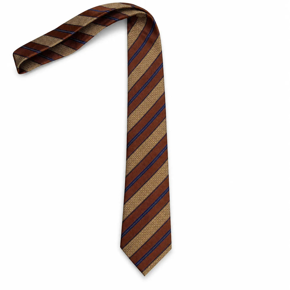 Copper & Gold Geometric Stripe Necktie | Polyester Formal Tie