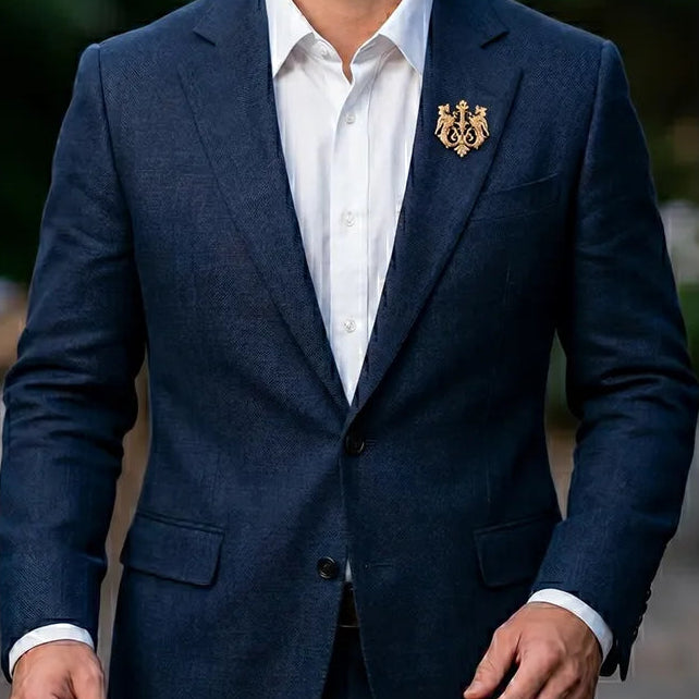 Rose Gold Winged Crest Lapel Pin | Formal & Wedding Accessory