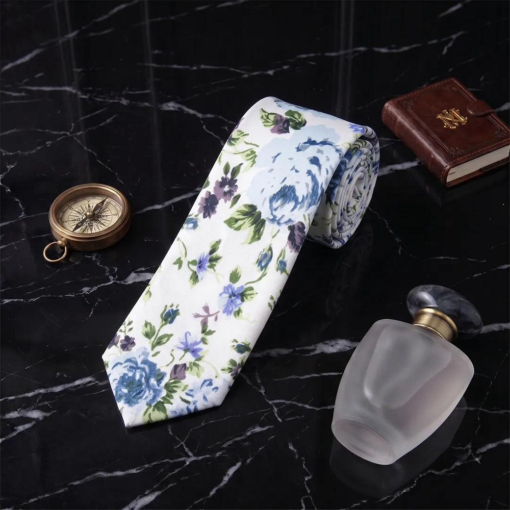 Blue Rose Floral Cotton Slim Necktie | Sailor Australia
