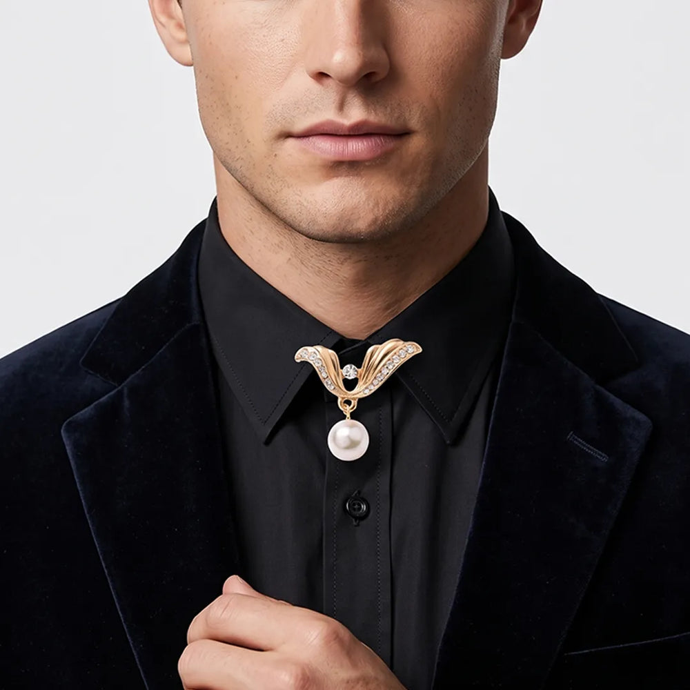 Gold Wing & Pearl Collar Pin | Wedding & Formal Accessory