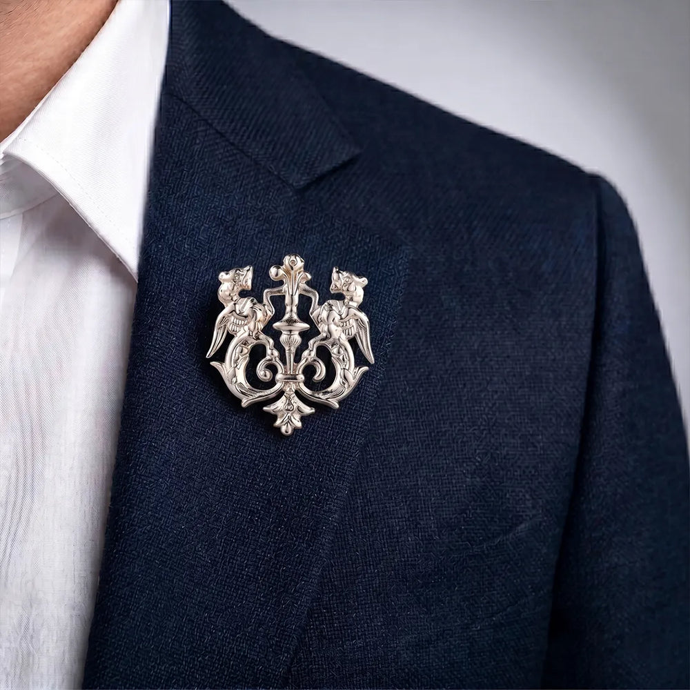 Silver Winged Crest Lapel Pin | Formal & Wedding Accessory