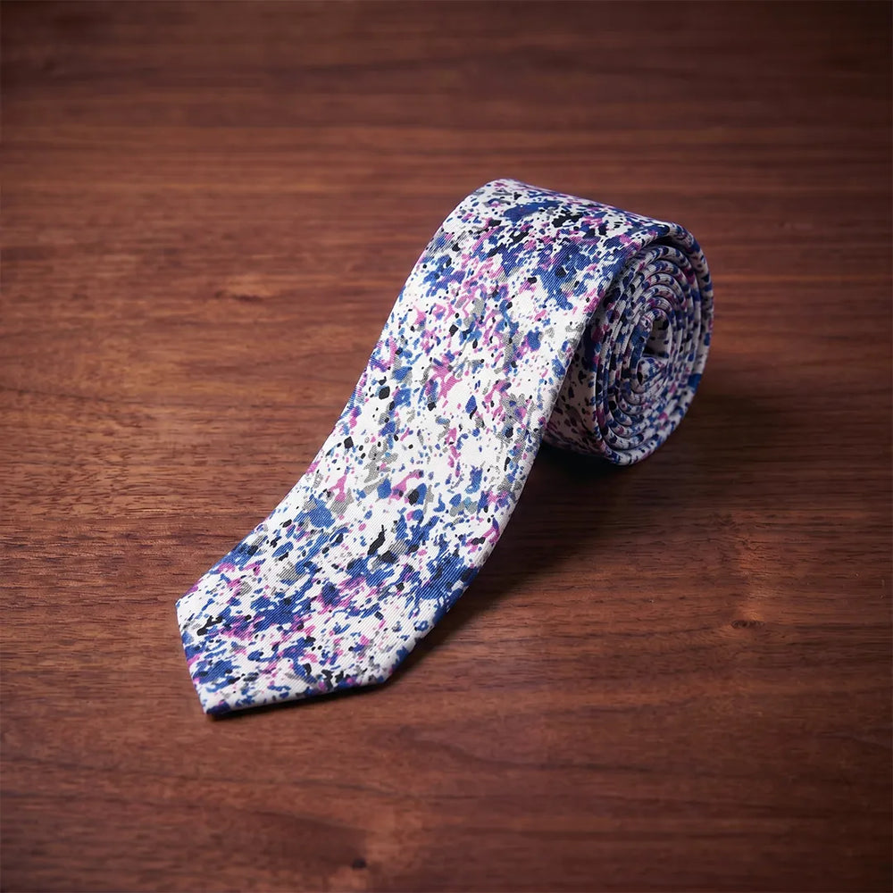 Blue & Magenta Painterly Floral Cotton Slim Necktie | Sailor Australia