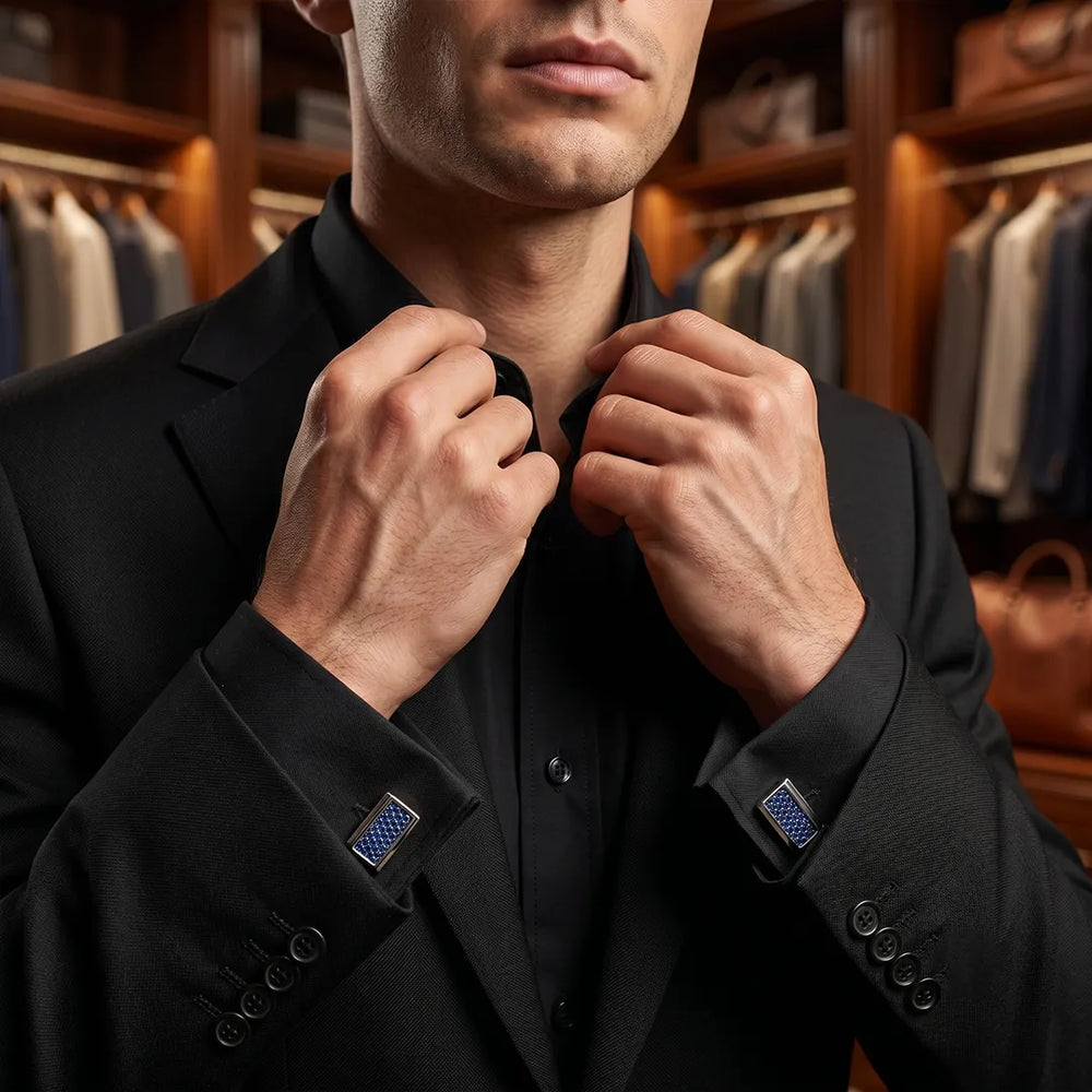 Silver Sapphire Blue Pavé Crystal Rectangular Cufflinks | Sailor Australia