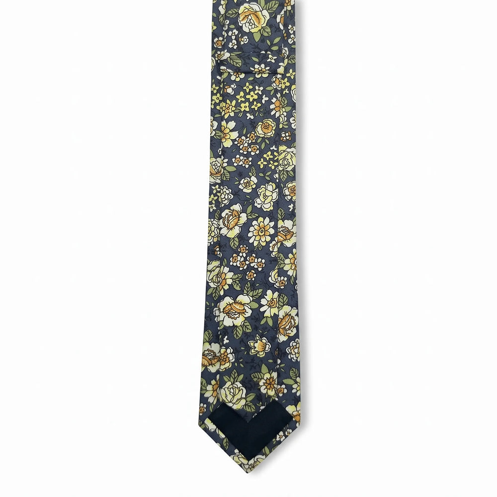 Slate Navy & Yellow Meadow Floral Cotton Slim Necktie | Sailor Australia