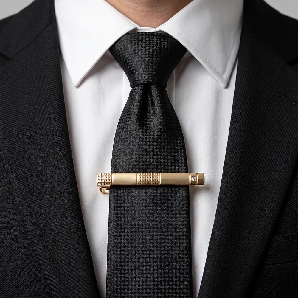 Men's Gold Grid Texture Crystal Tie Clip | Sailor Australia