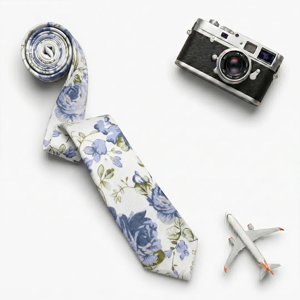 Slate Blue Rose Floral Cotton Necktie | Sailor Australia