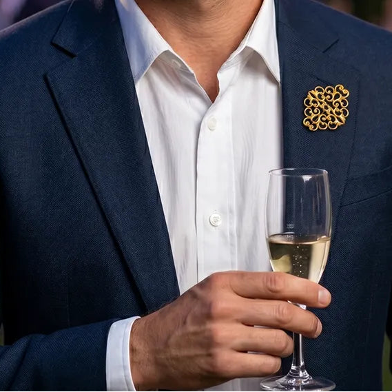 Gold Filigree Scroll Lapel Pin | Formal & Wedding Accessory