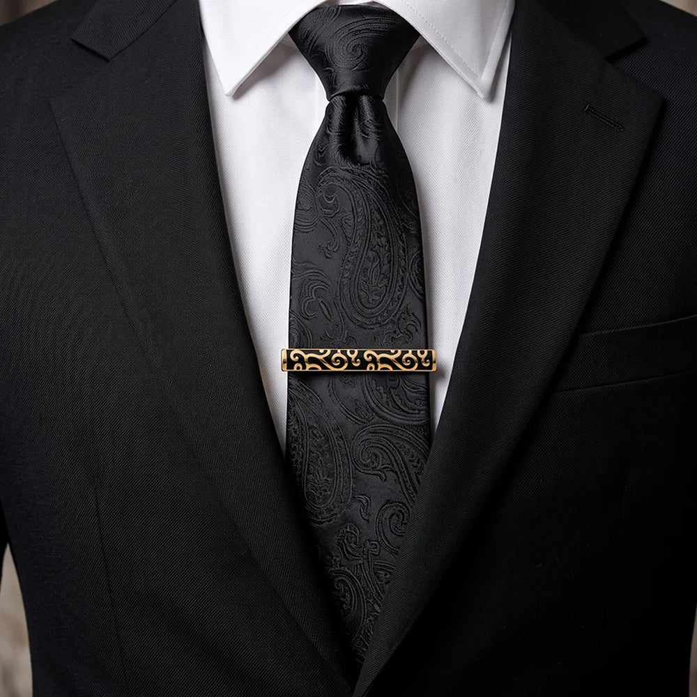 Men's Gold and Black Filigree Cufflinks and Tie Clip Set with Gift Box | Sailor Australia