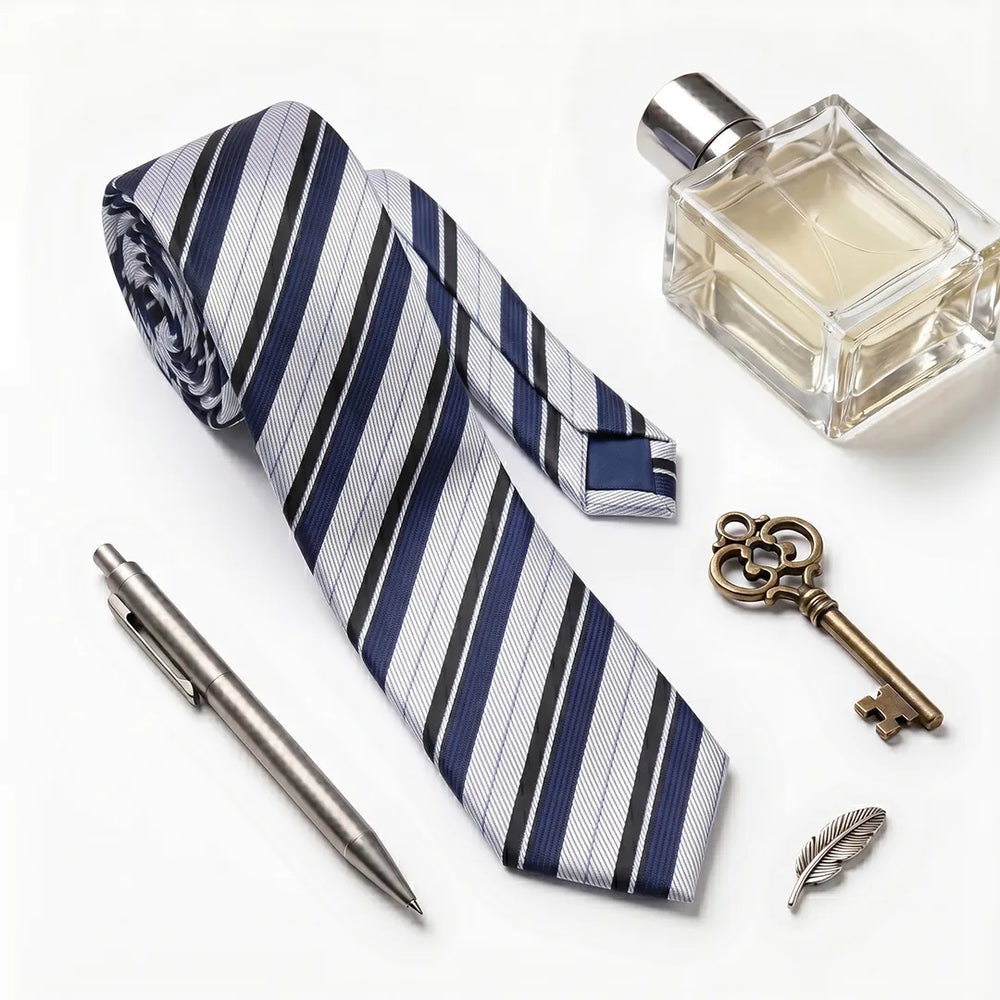 Silver & Navy Multi-Stripe Necktie | Sailor Australia
