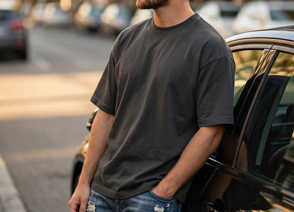 Men's Charcoal Heavyweight Drop Shoulder T-Shirt | 285 GSM