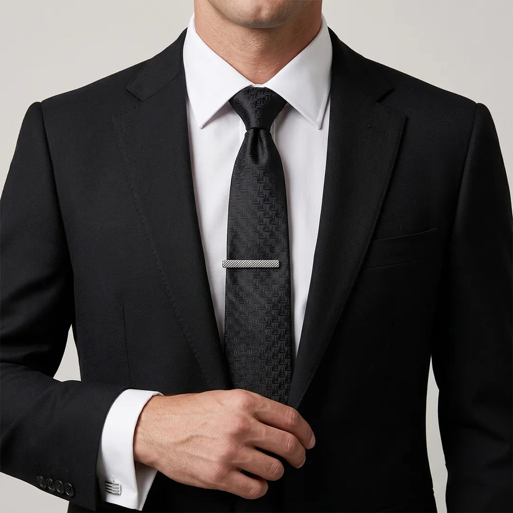 Silver Textured Band Cufflink & Tie Clip Set | Wedding & Formal