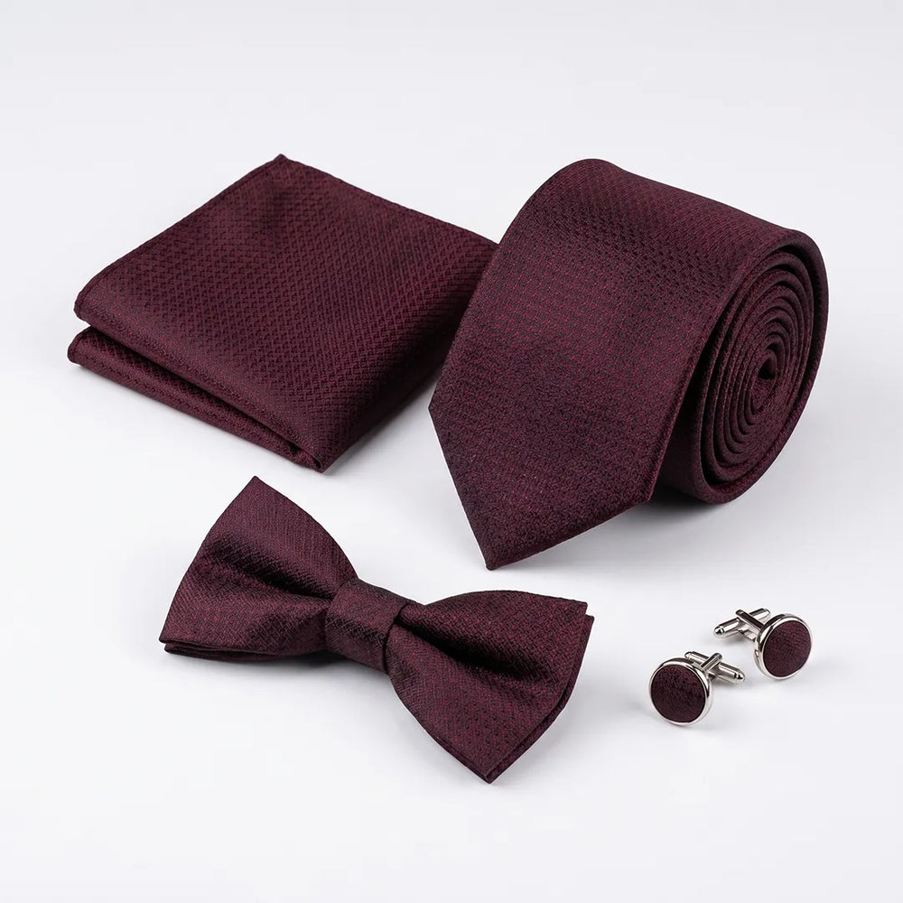 Deep Burgundy Textured Tie Set | Wedding & Formal Accessory Set