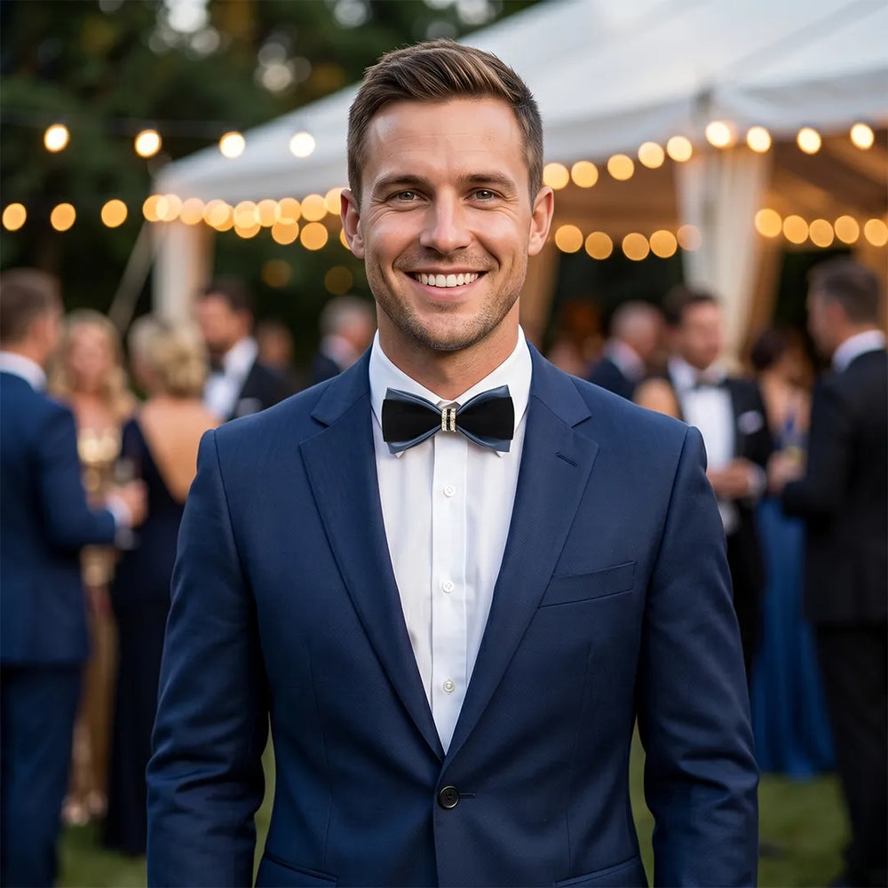 Navy Leather & Black Jeweled Bow Tie | Wedding, Formal & Casual