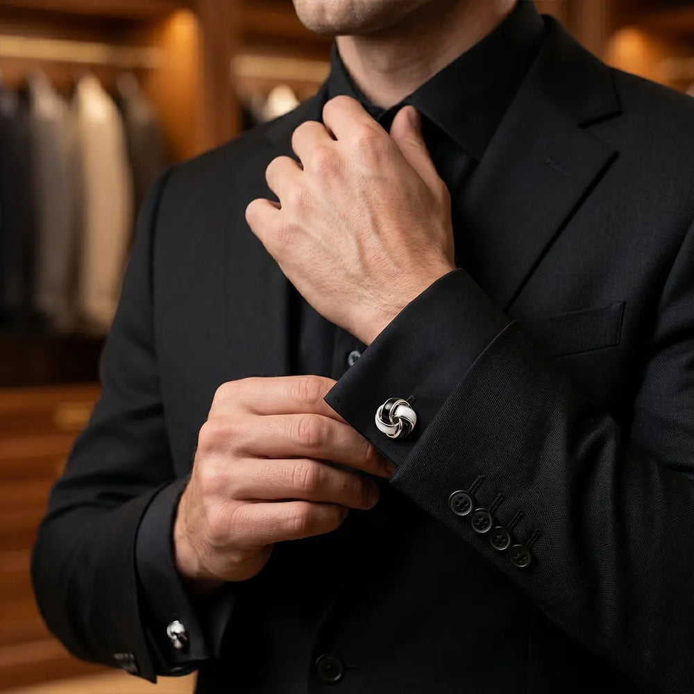 Silver Monochrome Black & White Woven Knot Cufflinks | Sailor Australia