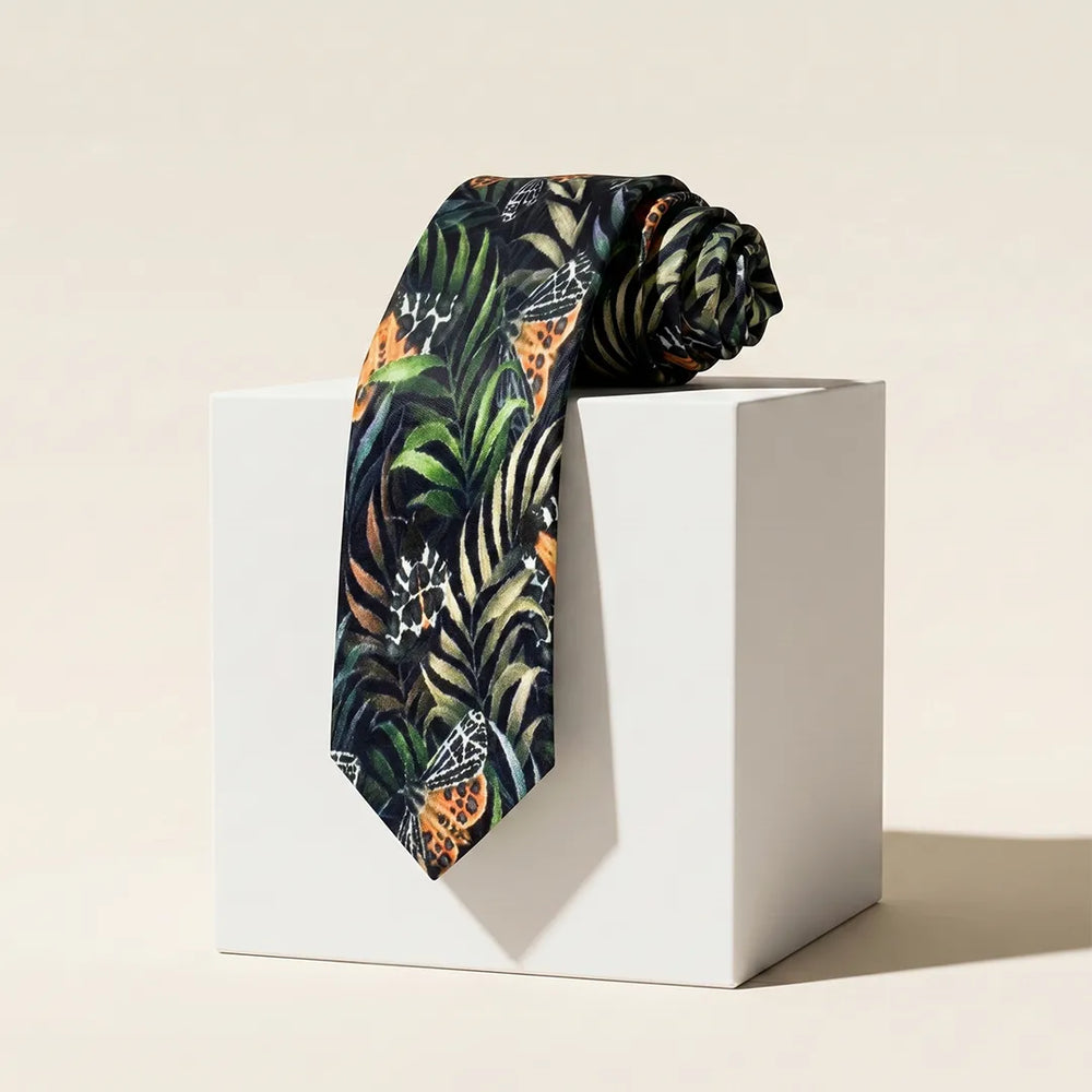 Black Botanical Butterfly Silk Necktie | Sailor Australia