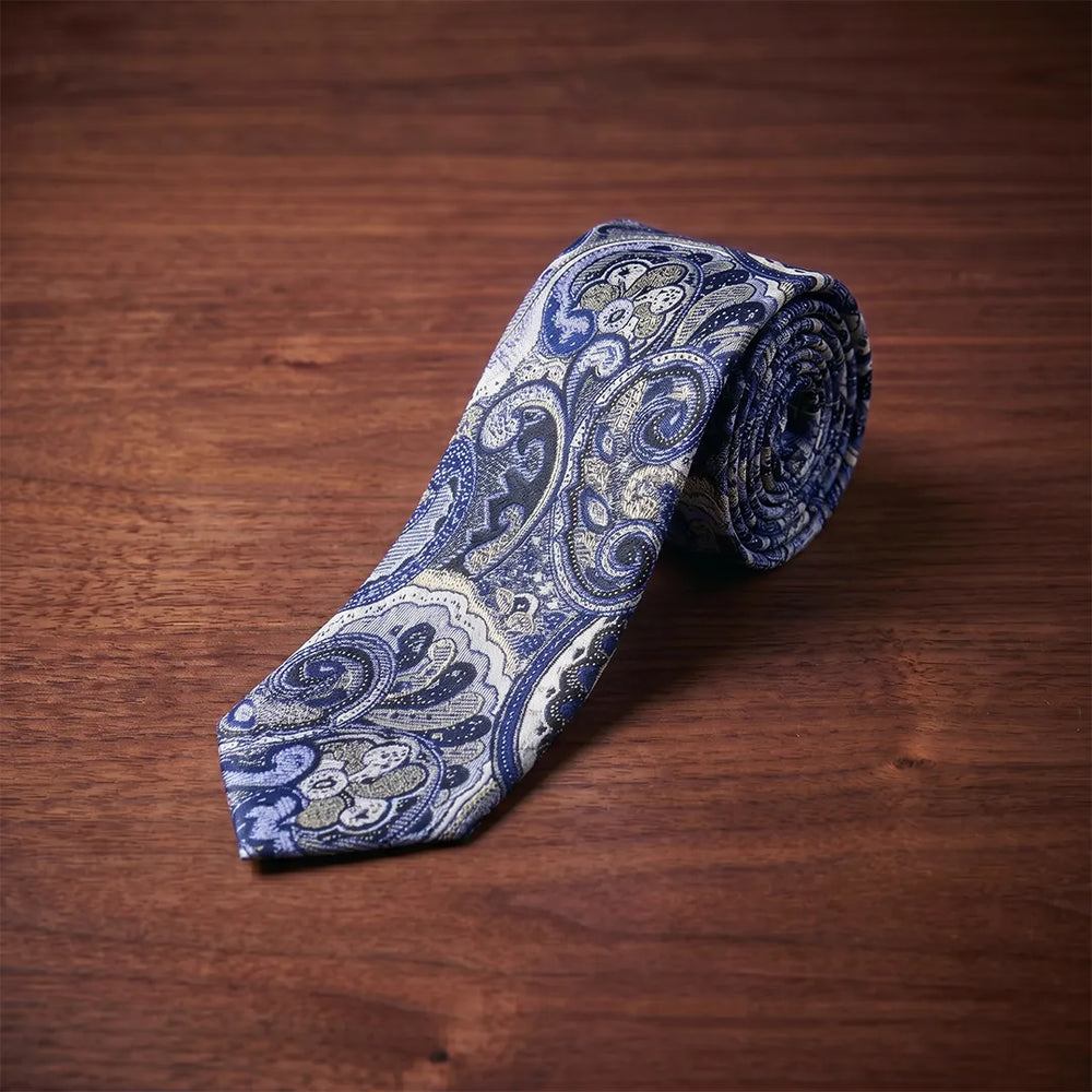 Blue & Gold Ornate Paisley Necktie | Sailor Australia