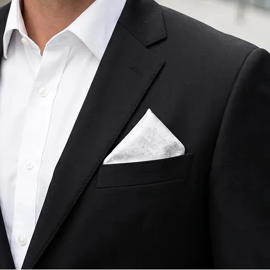 White Paisley Pocket Square | Wedding & Formal Accessory
