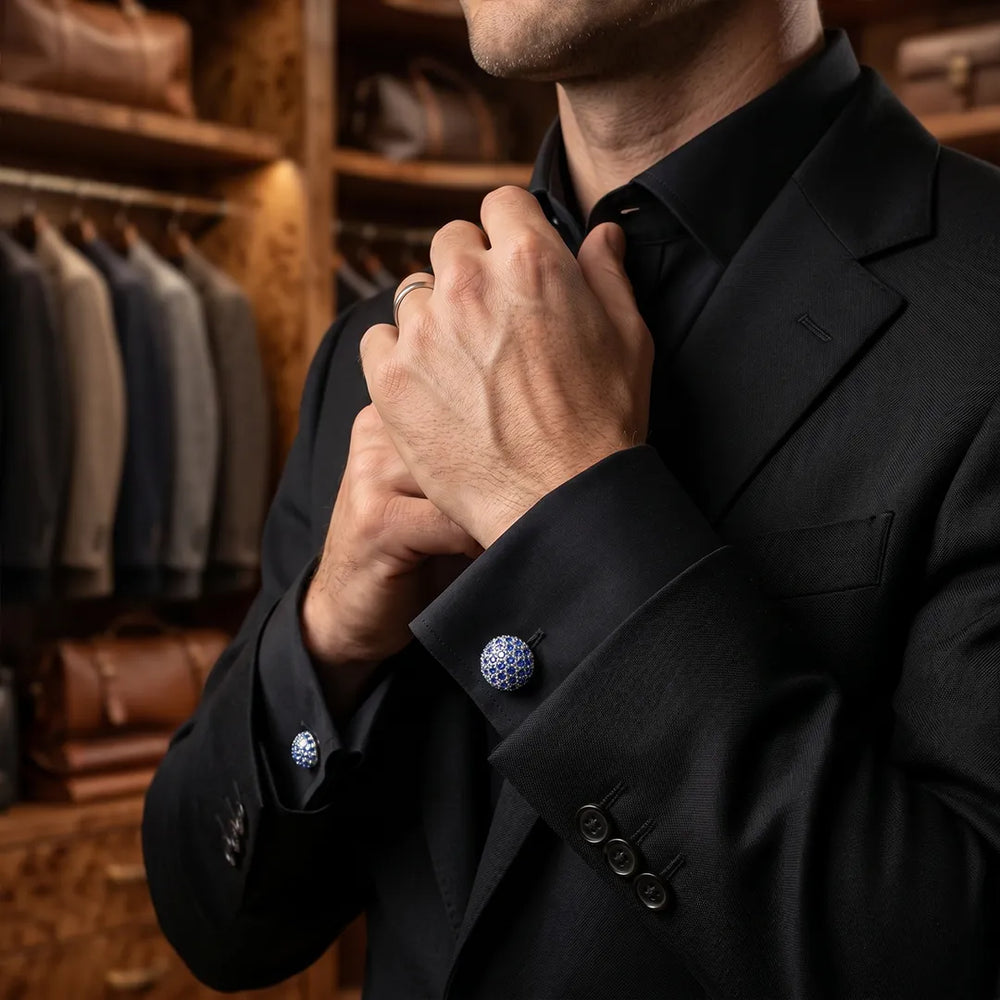Silver Sapphire Blue Pavé Crystal Sphere Cufflinks | Sailor Australia