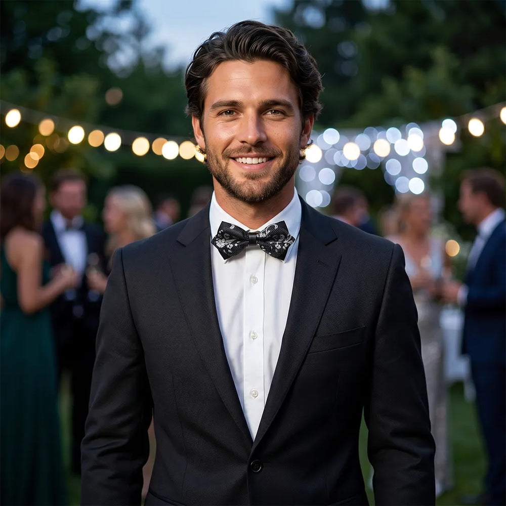 Black & Silver Diamond Bow Tie | Wedding & Formal