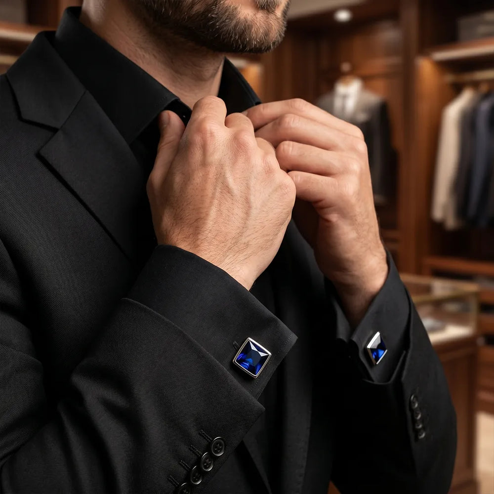 Silver Faceted Sapphire Blue Crystal Square Cufflinks | Sailor Australia