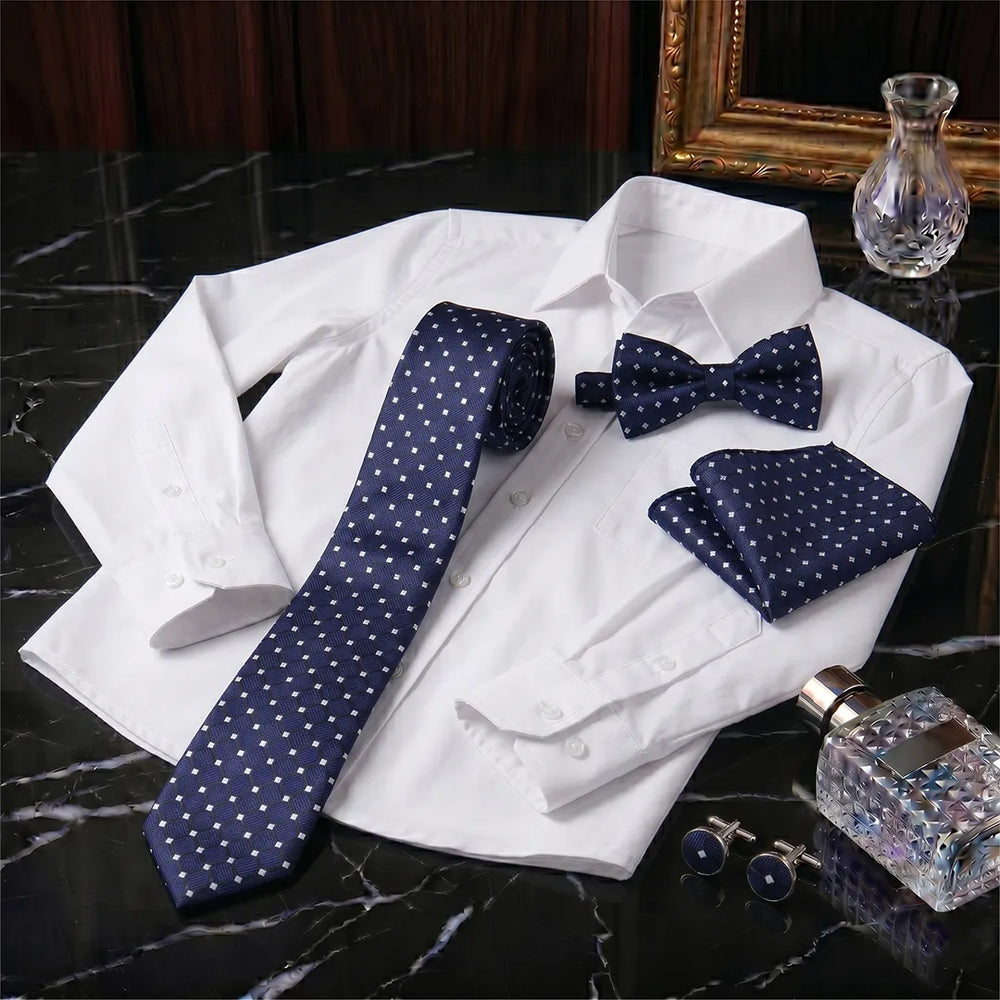 Navy Geometric Square Tie Set | Wedding & Formal Accessory Set