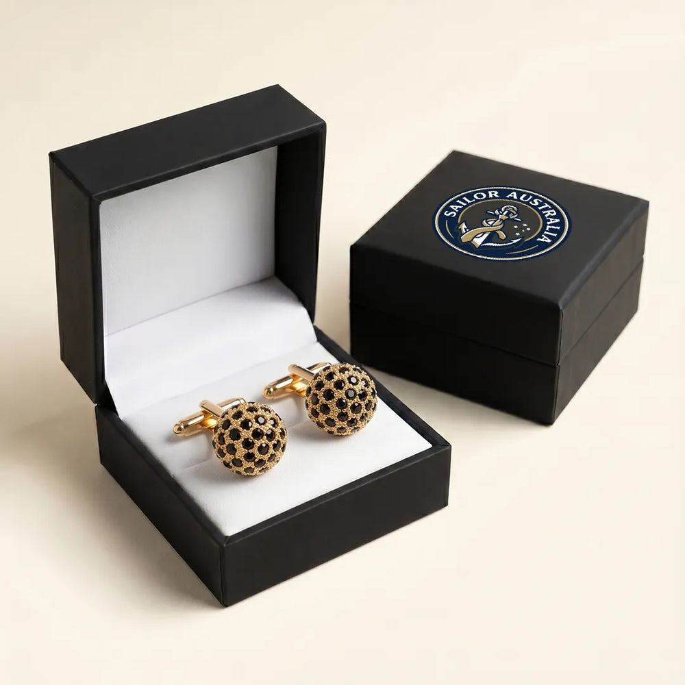 Gold Pavé Black Crystal Spherical Ball Cufflinks | Sailor Australia