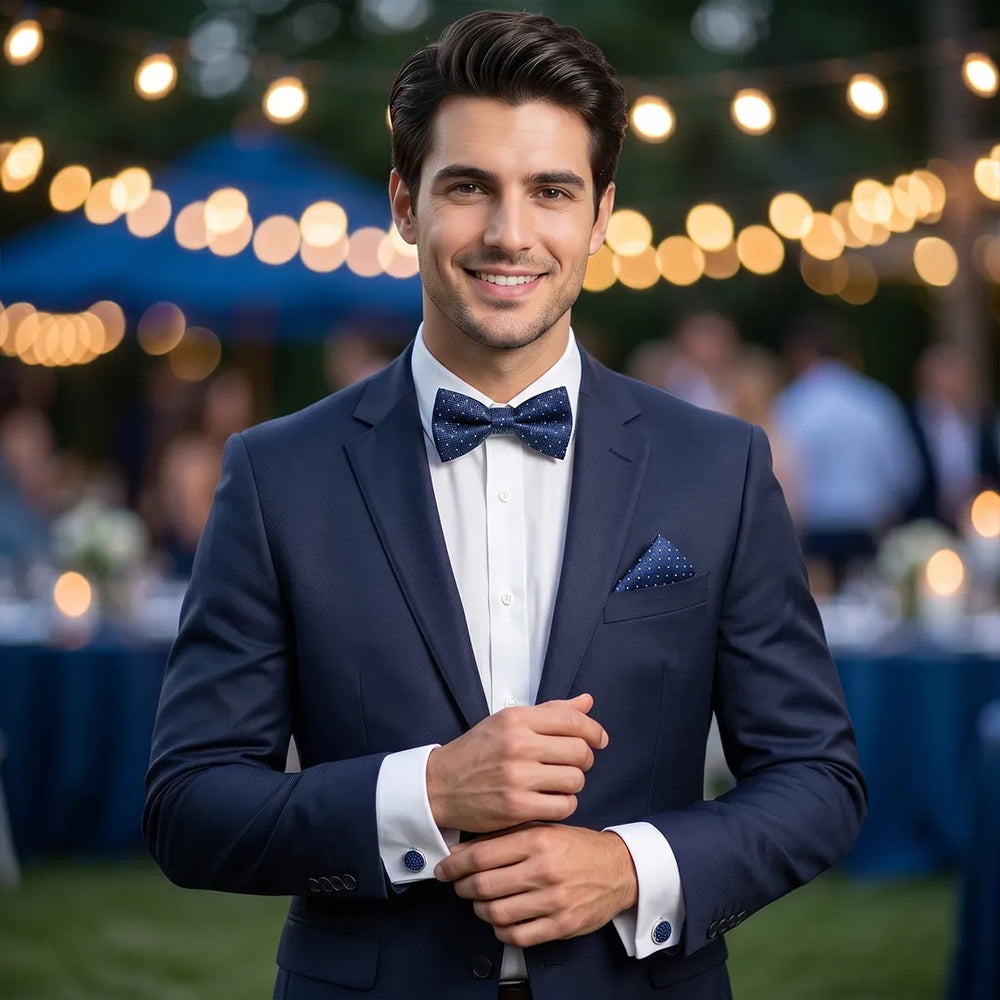 Navy Textured Pin-Dot Tie Set | Wedding & Formal Accessory Set