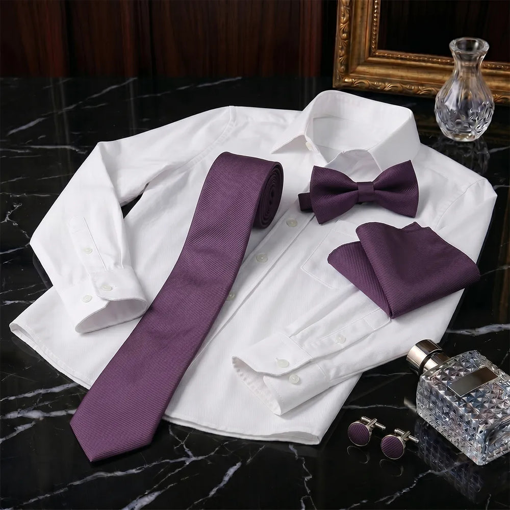 Plum Twill Tie Set | Wedding & Formal Accessory Set
