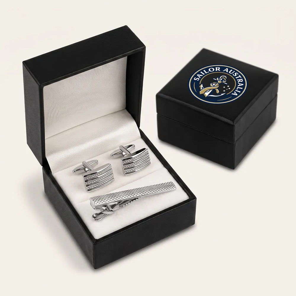 Silver Textured Band Cufflink & Tie Clip Set | Wedding & Formal