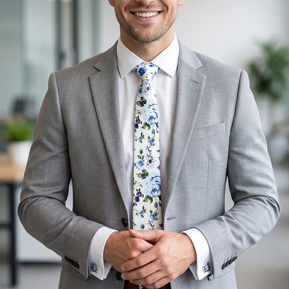 Blue Rose Floral Cotton Slim Necktie | Sailor Australia