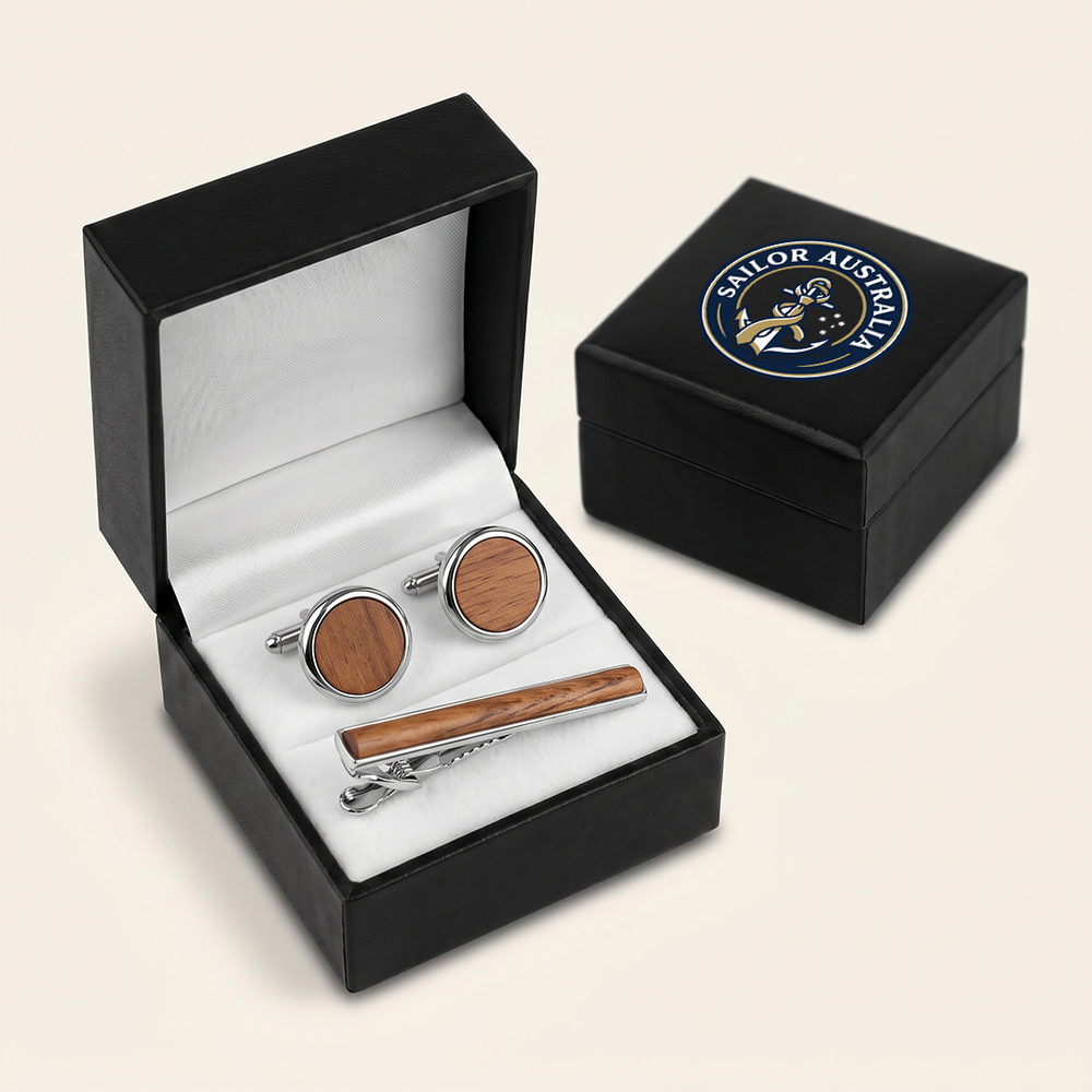Men's Warm Wood Cufflinks and Tie Clip Set with Gift Box | Sailor Australia