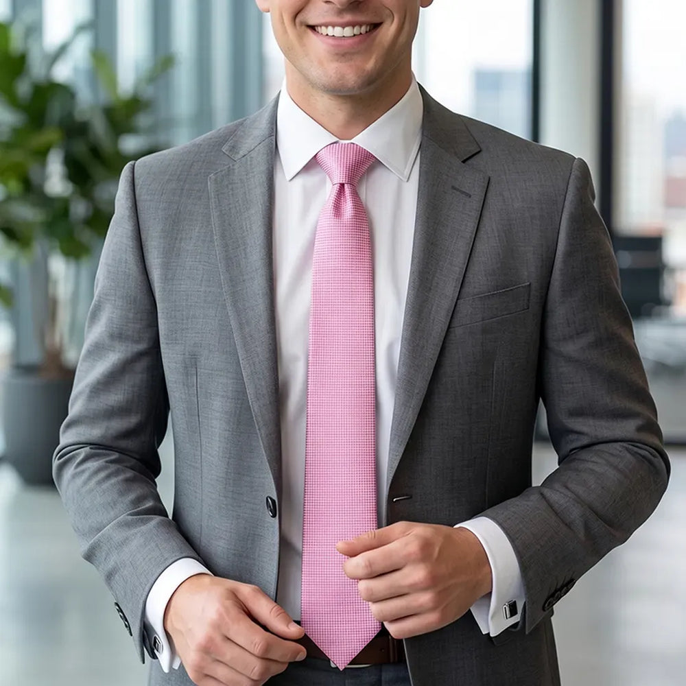 Rose Pink Micro Grid Necktie | Sailor Australia