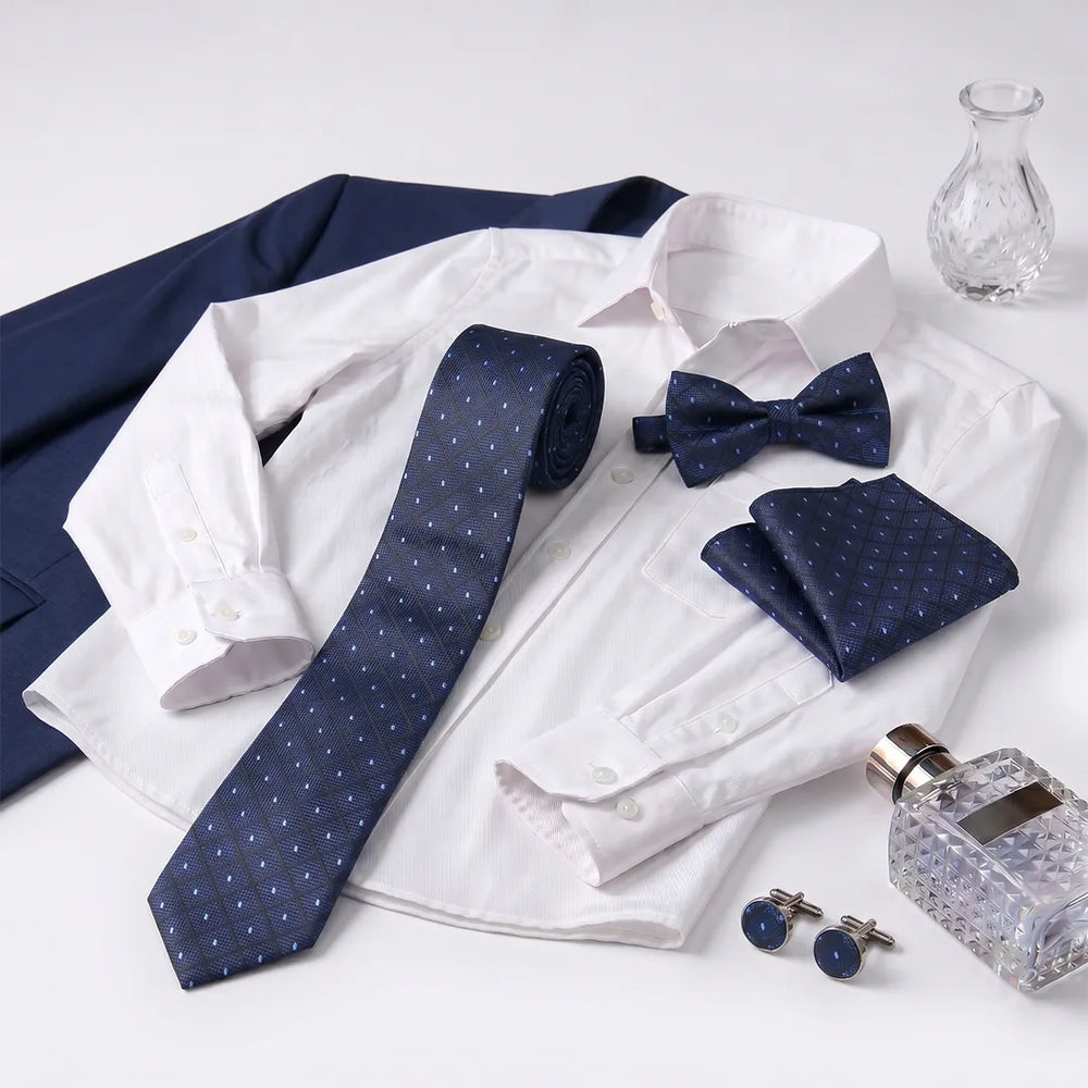 Navy Diamond Dotted Tie Set | Wedding & Formal Accessory Set