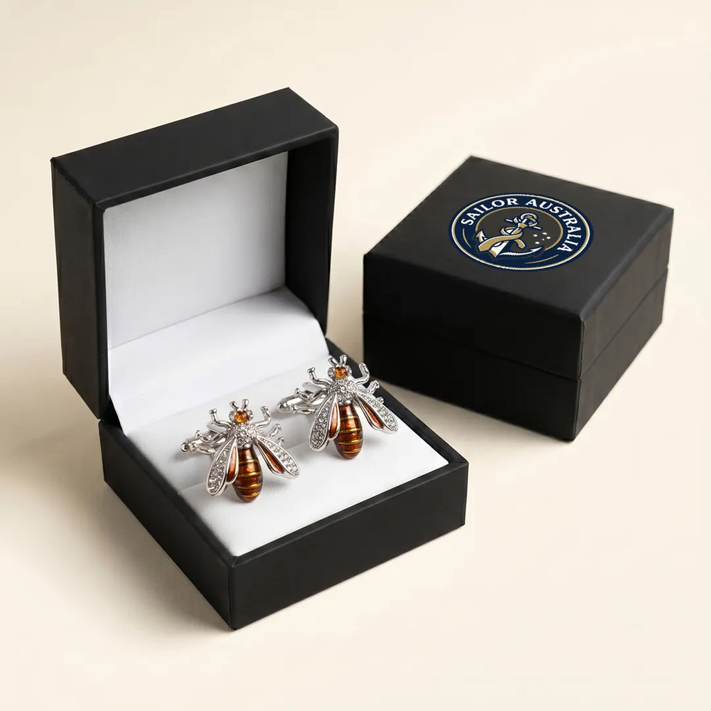 Silver Honey Bee Amber Enamel & Crystal Cufflinks | Sailor Australia